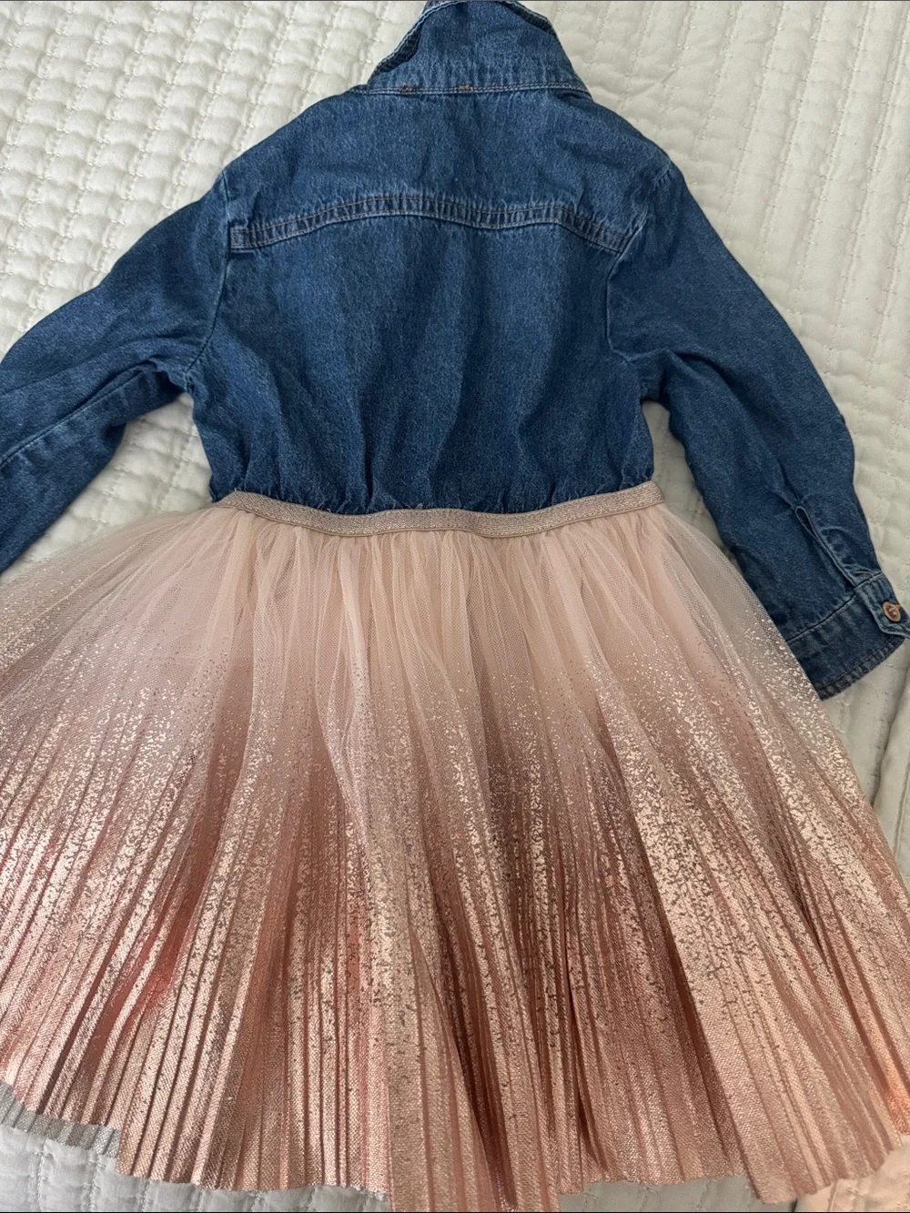 lilt Blue Denim Jacket Dress with Blush and Rose Gold Tulle Skirt
